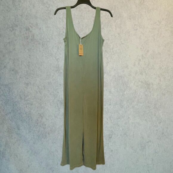 Marine Layer Luxe Rib Jumpsuit Womens Size XL Green Ankle Wide Leg Romper NEW! - Picture 1 of 15